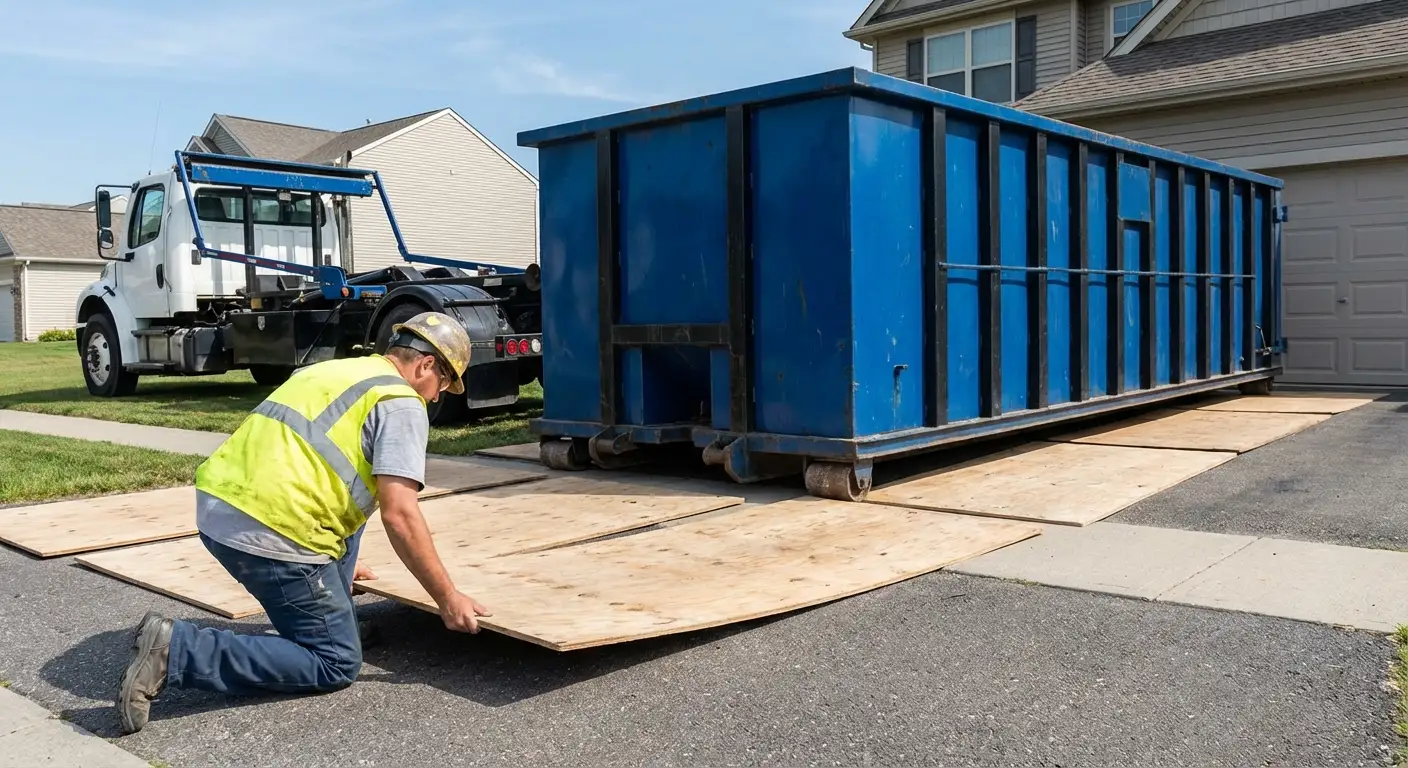 Driveway protection and delivery preparation for dumpster rental in Pasco, WA