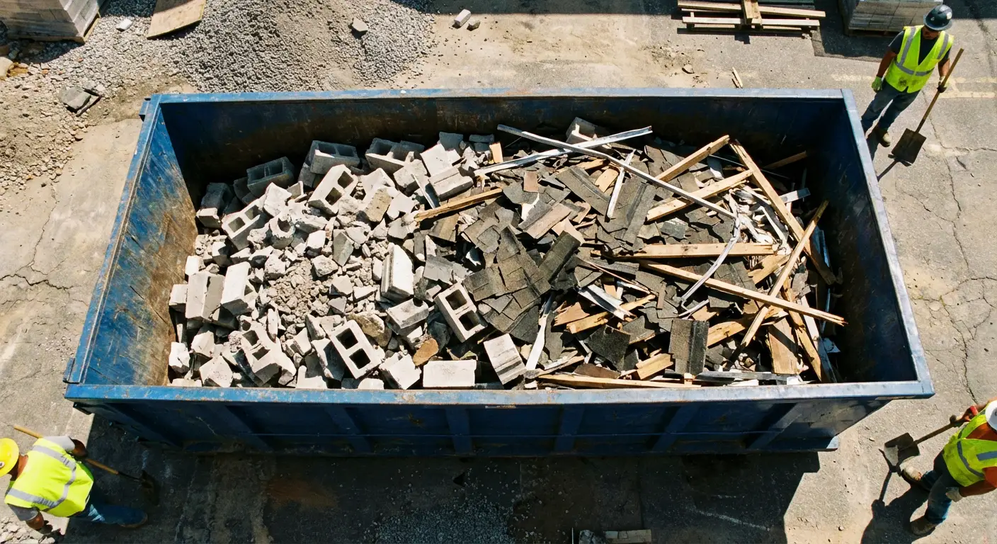 Roll-off dumpster loaded with construction debris in Pasco, WA