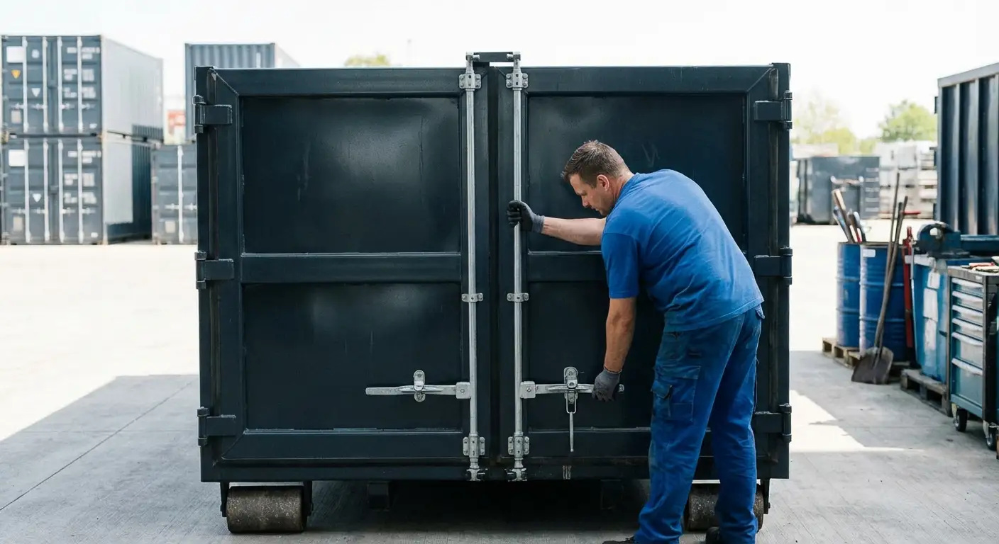Dumpster walk-in loading door open showing easy access in Pasco, WA