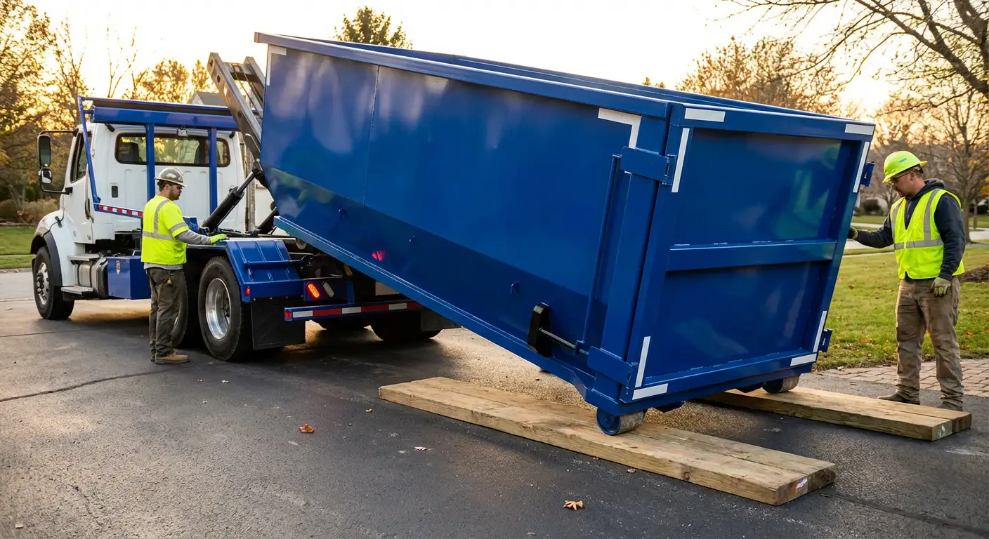 Dumpster delivery on driveway in Pasco, WA